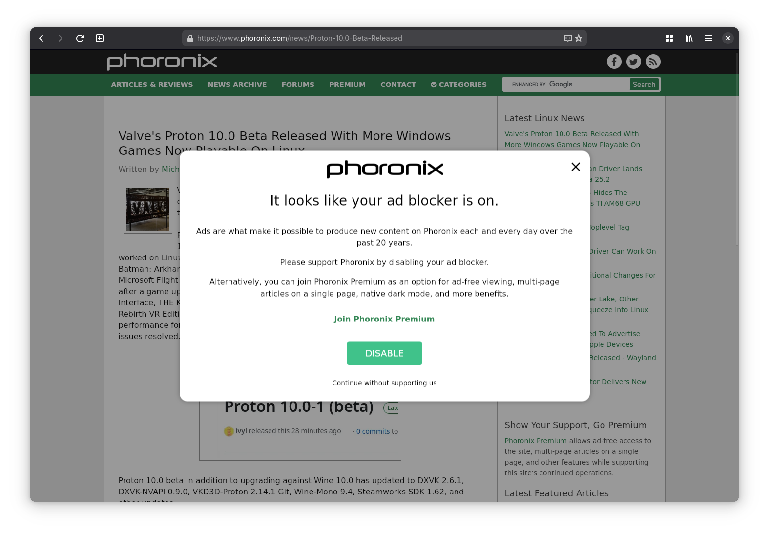 Petición de desactivar adblock
