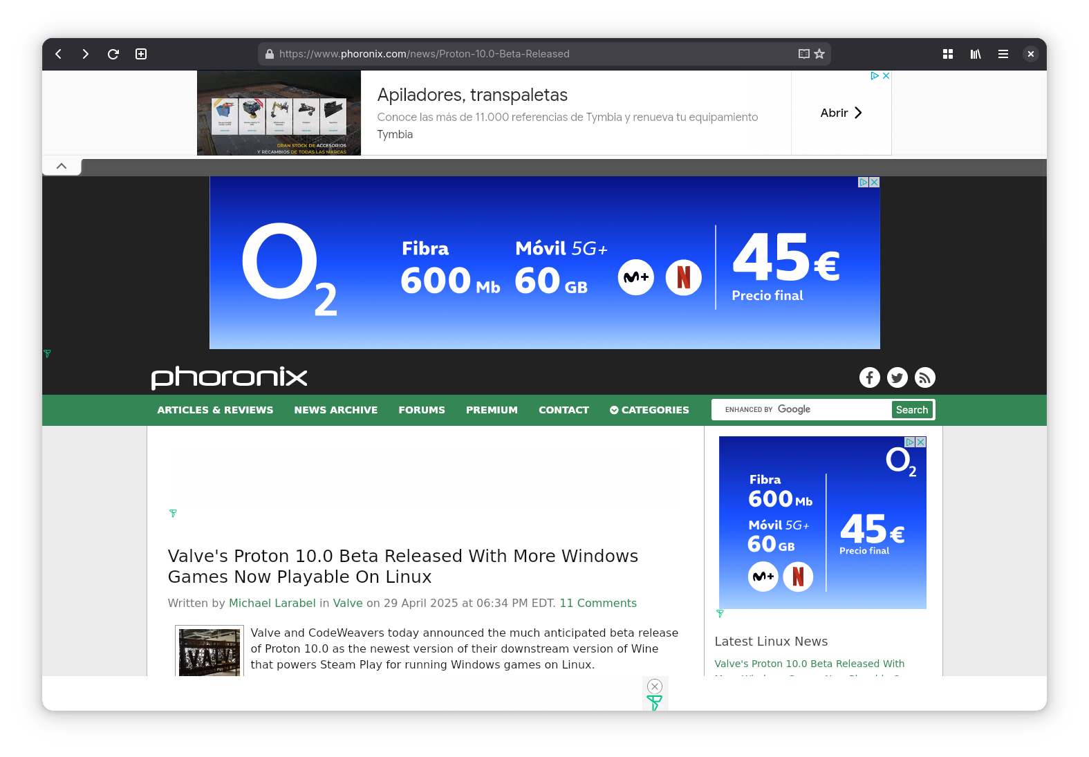 Phoronix sin bloqueo de anuncios