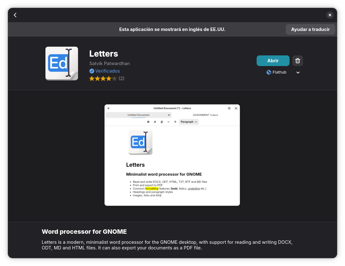 Letters en Flathub