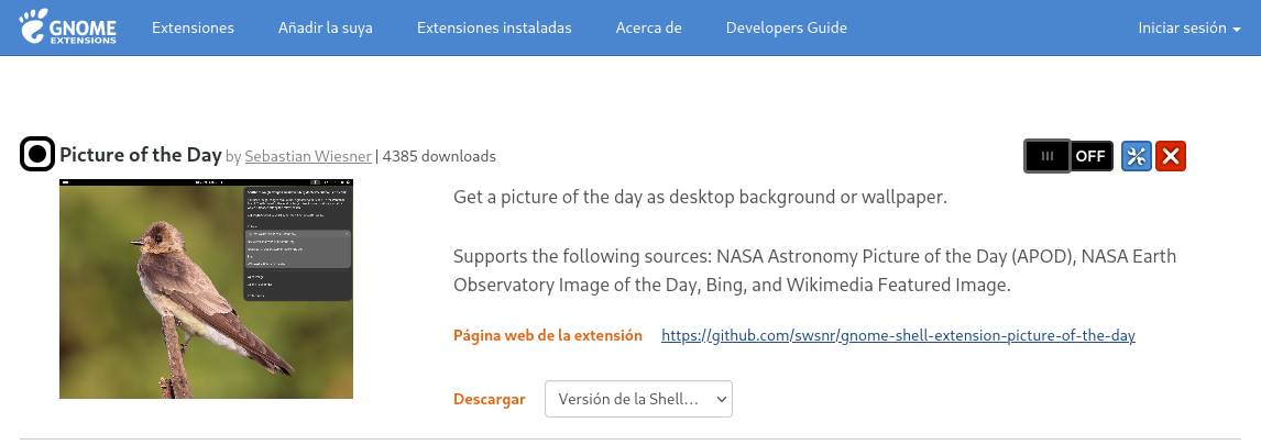 Web de la extensión