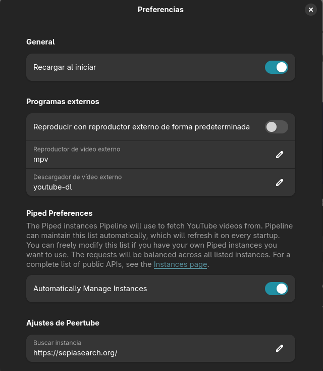 Preferencias de la aplicación