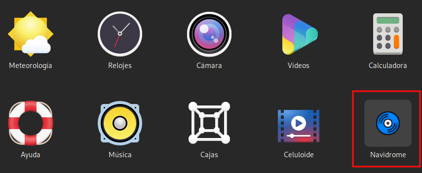 Aplicación en el menú de Gnome