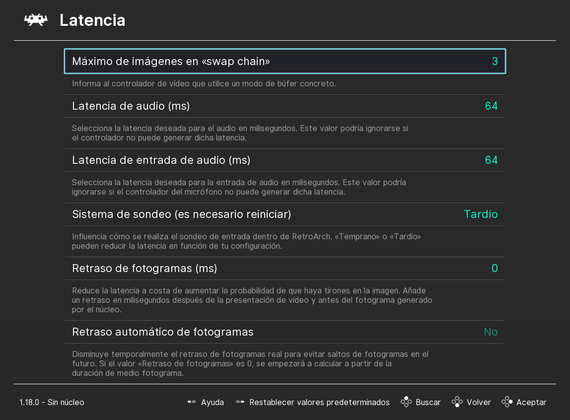 Menú de latencia